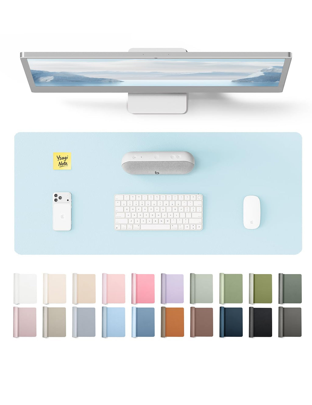 YSAGi Large Extended PU Leather Desk Pad Protector – Non-Slip Waterproof Desk Mat for Office & Home, Easy Clean Mouse Pad & Laptop Writing Blotter 35.4"x17" Black — 23.6" x 13.8"