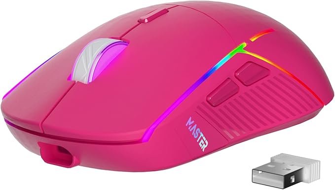 FFJ Wireless Gaming Mouse, 24000 DPI, Tri-Mode 2.4G/USB-C/Bluetooth 5.3 Gaming Mouse Wireless, RGB Programmable Mouse Gamer, 75Hrs Battery Life, Rechargeable Gaming Mice for PC, Mac, PS5, Xbox-Magenta