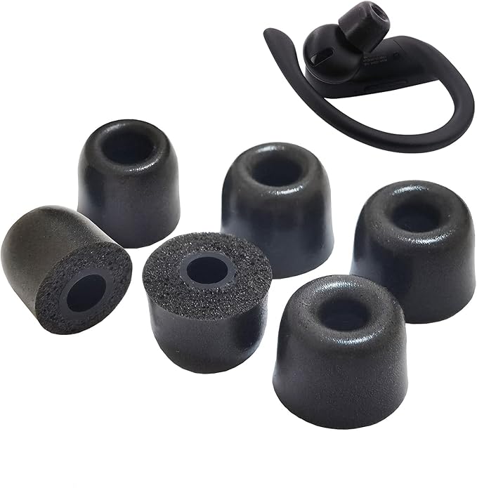 Replacement Earbuds Tips for Powerbeats Pro - Memory Foam Eartips, Noise Isolation, Anti-Slip Fit - Fits Powerbeats Pro, 2 & 3 - Black, 3 Pairs LMS