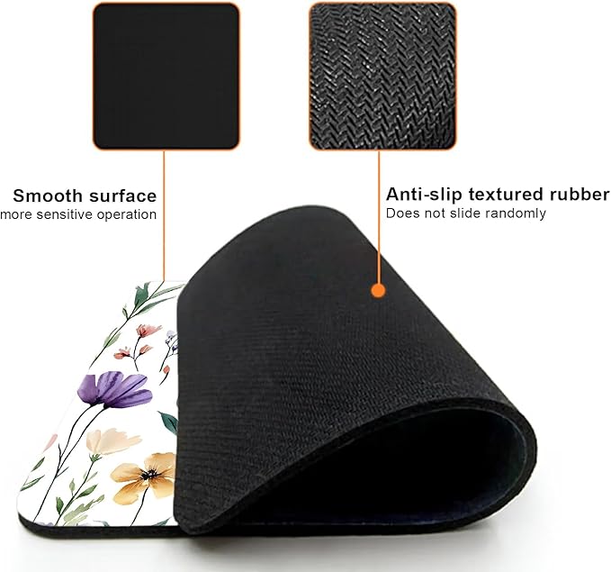 Mouse Pad, Cute Purple Wildflowers Mouse Pads for Desk, 9.5" x 7.9" Non-Slip Rubber Base Computer Mousepad with Women, Portable Square Design for Wireless Mouse and Pad Laptop Office & Travel