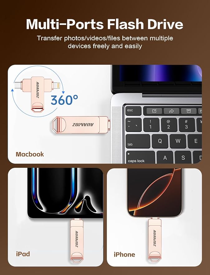 512GB Flash Drive Intended for iPhone, Memory Stick Storage Files Photos Videos Backup, Compatible with iPhone iPad Android PC, Plug and Play, No Application Required (Rose Gold)