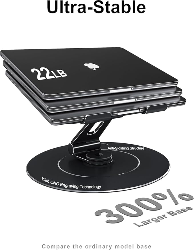 Adjustable 10-17.3" Laptop Stand for Desk with 360 Swivel Larger Base & Rotating Phone Holder, Aluminum Computer Stand for Laptops, Ergonomic Laptop Riser Fits MacBook, HP, Dell, All Laptops