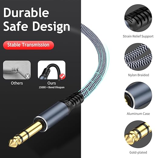 1/4" Male to Female Stereo Headphone Extension Cable - 15ft, Quarter Inch Guitar Cable