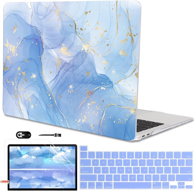 Compatible with MacBook Pro 13 inch Case 2022 2021-2020 Release A2338 M2/M1 A2251 A2289 A2159 A1989 A1706 with Touch ID, Plastic Hard Shell & Keyboard Cover & Screen Film - Blue Marble