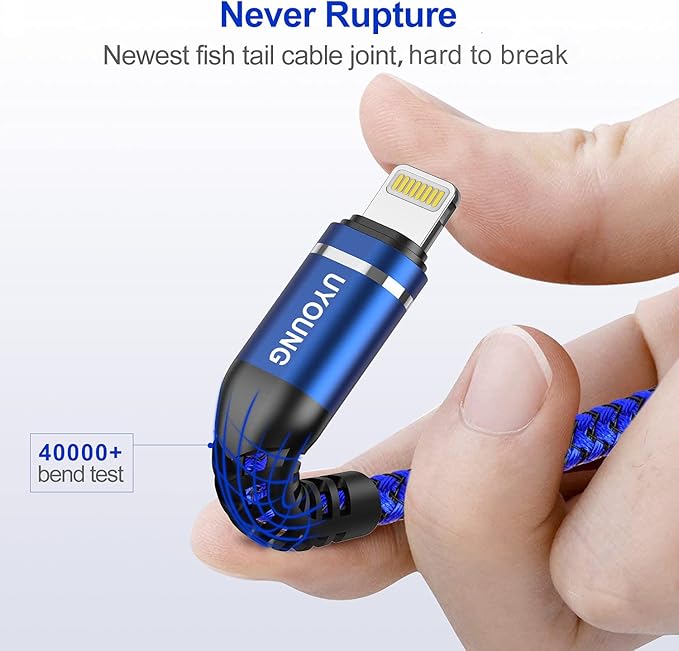 6FT Lightning Cable 3Pack 6 Foot [Apple MFi Certified] iPhone Charger Cable Nylon Braided USB Fast iPhone Charging Cord Compatible with iPhone 14 13 12 11 XS Max XR X 8 Plus 7 6 SE iPad Pro - Blue