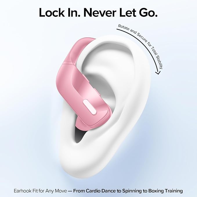 OCC Wireless Ear Hook Sport Earbuds, Bluetooth Headphones with Mic, IPX5 Waterproof, 80H Playtime Earphones, Pink