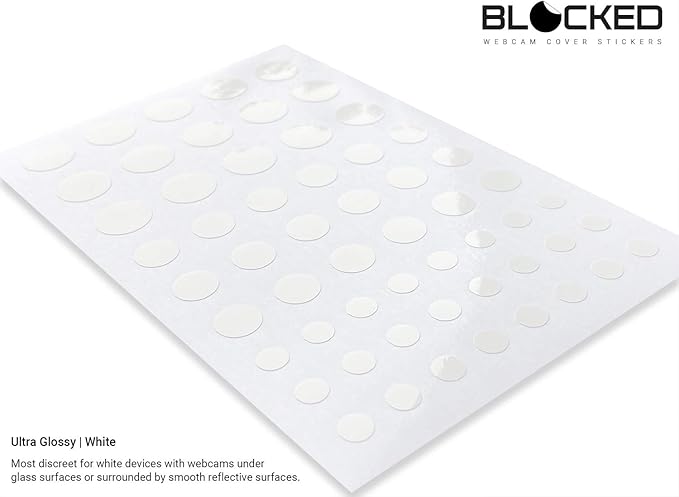 Stackable Webcam/Camera Vinyl Covers | 57 Low-Tack Restickable Webcam Sticker | Multiple Sizes | White 57-Pack (Ultra Glossy)