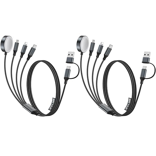 4-in-2 Multi Charging Cable for Apple Watch Charger/Samsung/iPhone Charger,Car/Office/Camping/Travel Essentials,Type C Cable Cord for iWatch Ultra/10-2/iPhone 16-11/Samsung S25-S20,iPad,airPods-Black