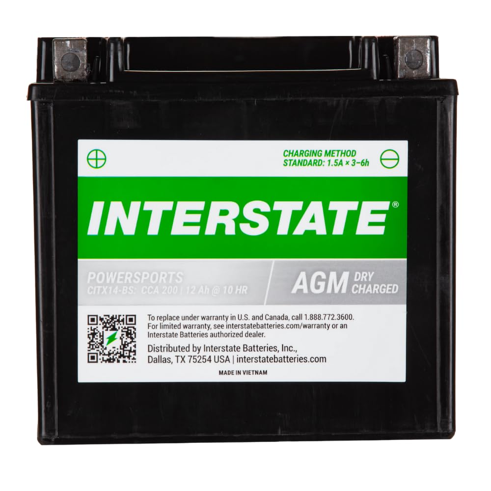 Interstate Batteries YTX14-BS Powersports Battery 12V 12Ah 200CCA AGM