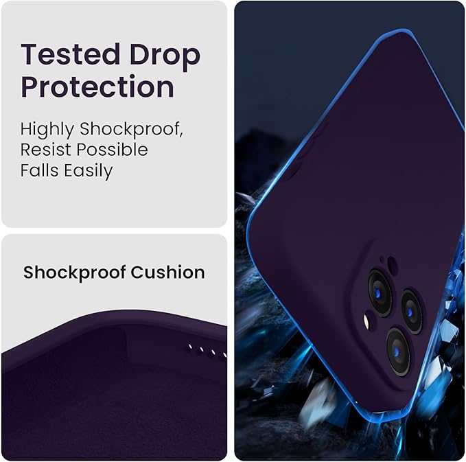 FireNova for iPhone 14 Pro Case, Silicone Upgraded [Camera Protection] Phone Case with [2 Screen Protectors], Soft Anti-Scratch Microfiber Lining Inside, 6.1 inch, Purple
