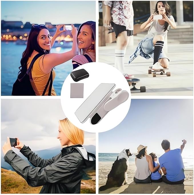 2024 Smartphone Camera Mirror Reflection Clip Kit -【New Version】 Smartphone Selfie Reflector, Adjustable Mobile Phone Reflection Camera Clip, Mirror Reflection Phone Clip for All Phones (2PCS-White)
