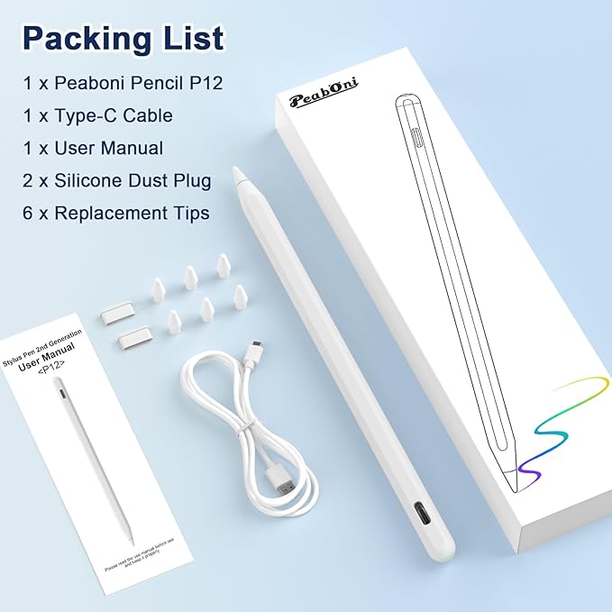 Pencil 2nd Generation for iPad 2018-2024 with Magnetic Wireless Charging Compatible with Apple iPad Pro 13”(M4)/12.9”/11”,iPad Air 6(M2)/5/4/3,iPad mini 7(A17 Pro)/6/5,iPad10/9/8/7/6 White