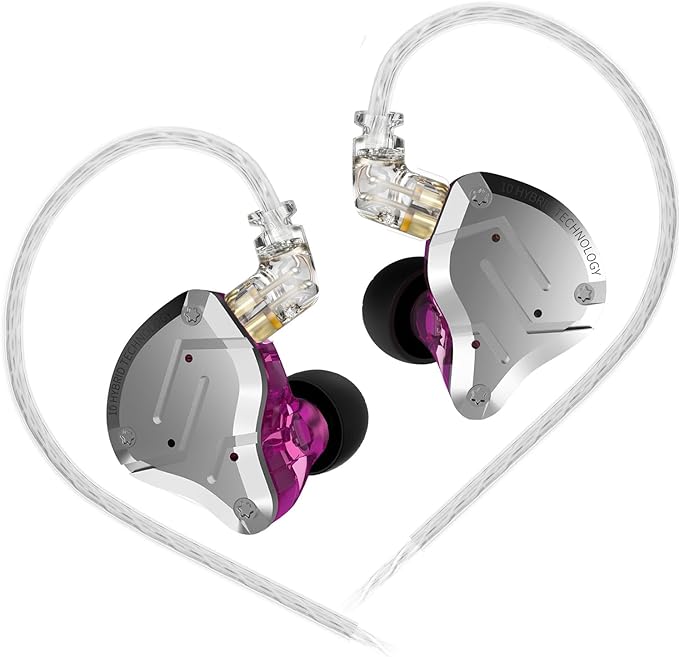 Gaming Earbuds Headphone, KZ ZS10 Pro Gaming for IEM Earphone, KZ in Ear Monitor IEM HiFi Earphone Earbuds with 5 Driver 4BA 1DD with Detachable 0.75mm 2 Pin Cable for Singer (Purple No Mic)…