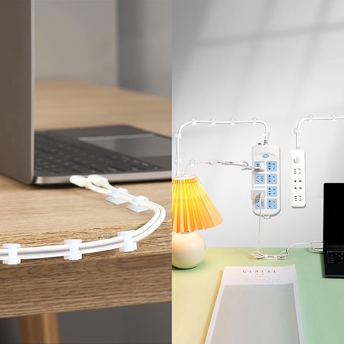 XHF 5/8” Adhesive Cord Clips White 60pcs, Cable Management Staples for Under Desk, Car, Wall, TV, PC, Ethernet