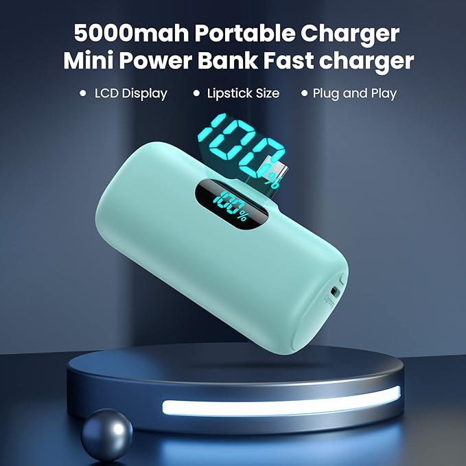 [2 Pack] Samll Portable Charger for iPhone 16/15 Series, 5000mAh 3A PD USB C Power Bank, Mini LCD Display Battery Pack Compatible with iPhone 16/16 Plus/16 Pro/15 Pro Max,Samsung,Android/Moto/LG etc