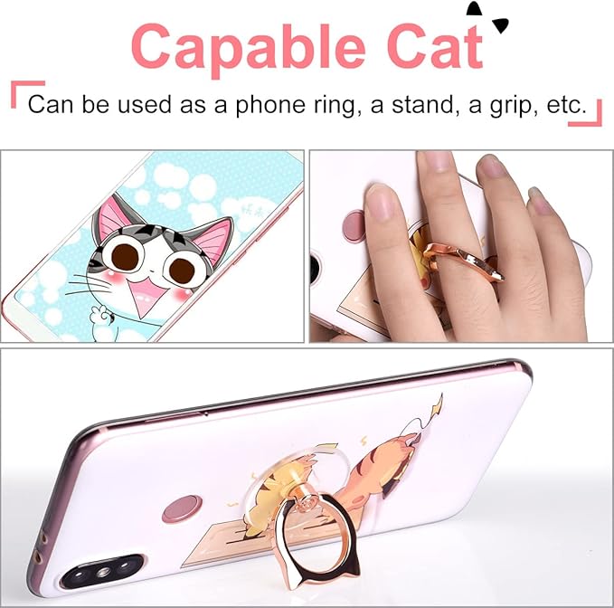 Cat Phone Ring Holder - EI Sonador Clear Cell Phone Ring Holder Transparent Stand Finger Grip (2 Black Cat)