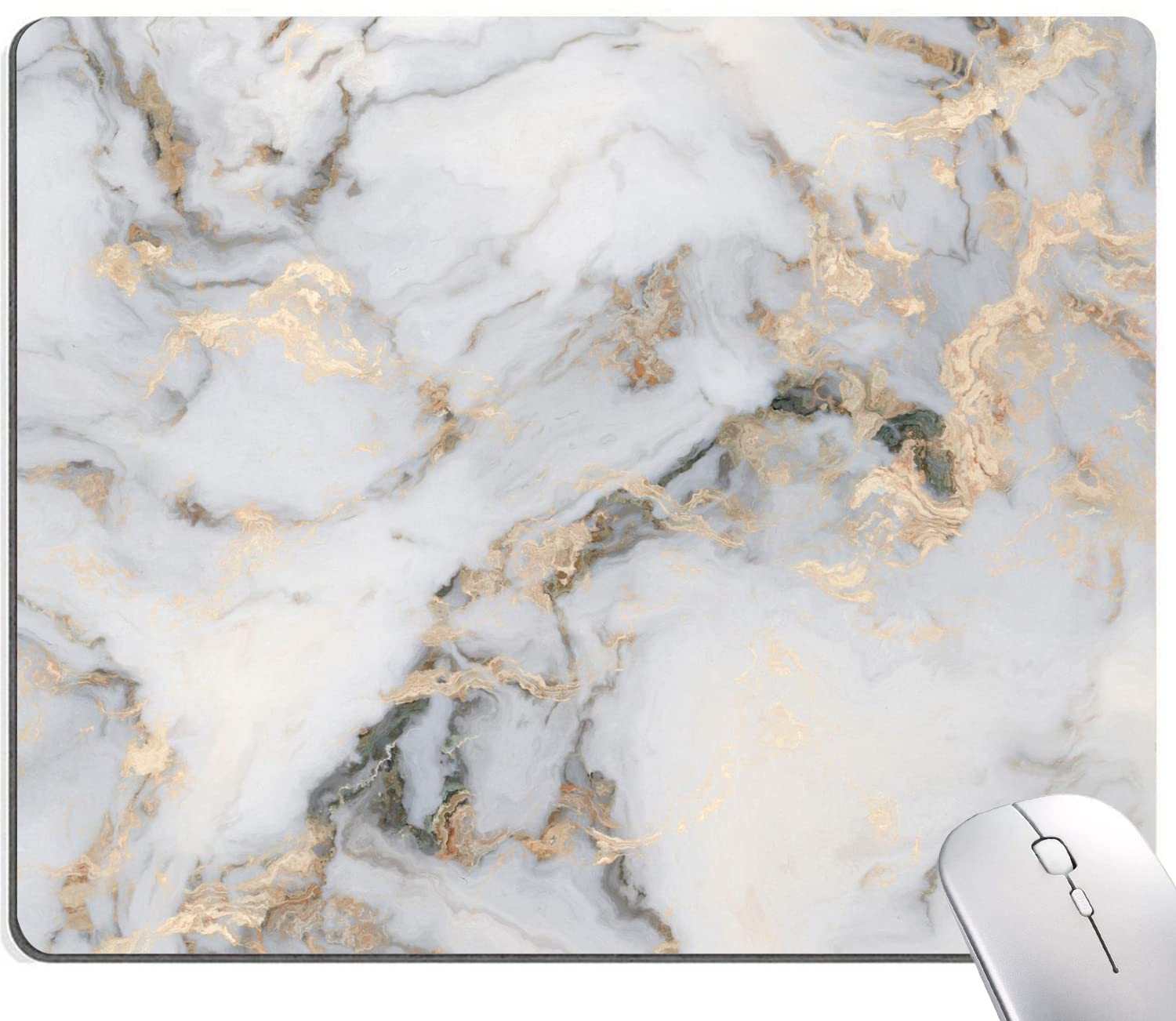 Armanza Mouse Pad, Gray Gold Marble Mouse Pad, Premium-Textured Marbling Mouse Mat Square Waterproof Non-Slip Rubber Base Computer Mousepad for Office Laptop Desk