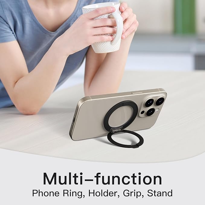 COOLQO 4Pcs 360 Spin Cell Grip Ring Phone Stand [Upgrade Gear Hinge Stress Anxiety Relief] Magnetic Holders for Your car Accessories Desk Mount Compatible with iPhone All Smartphones, Black
