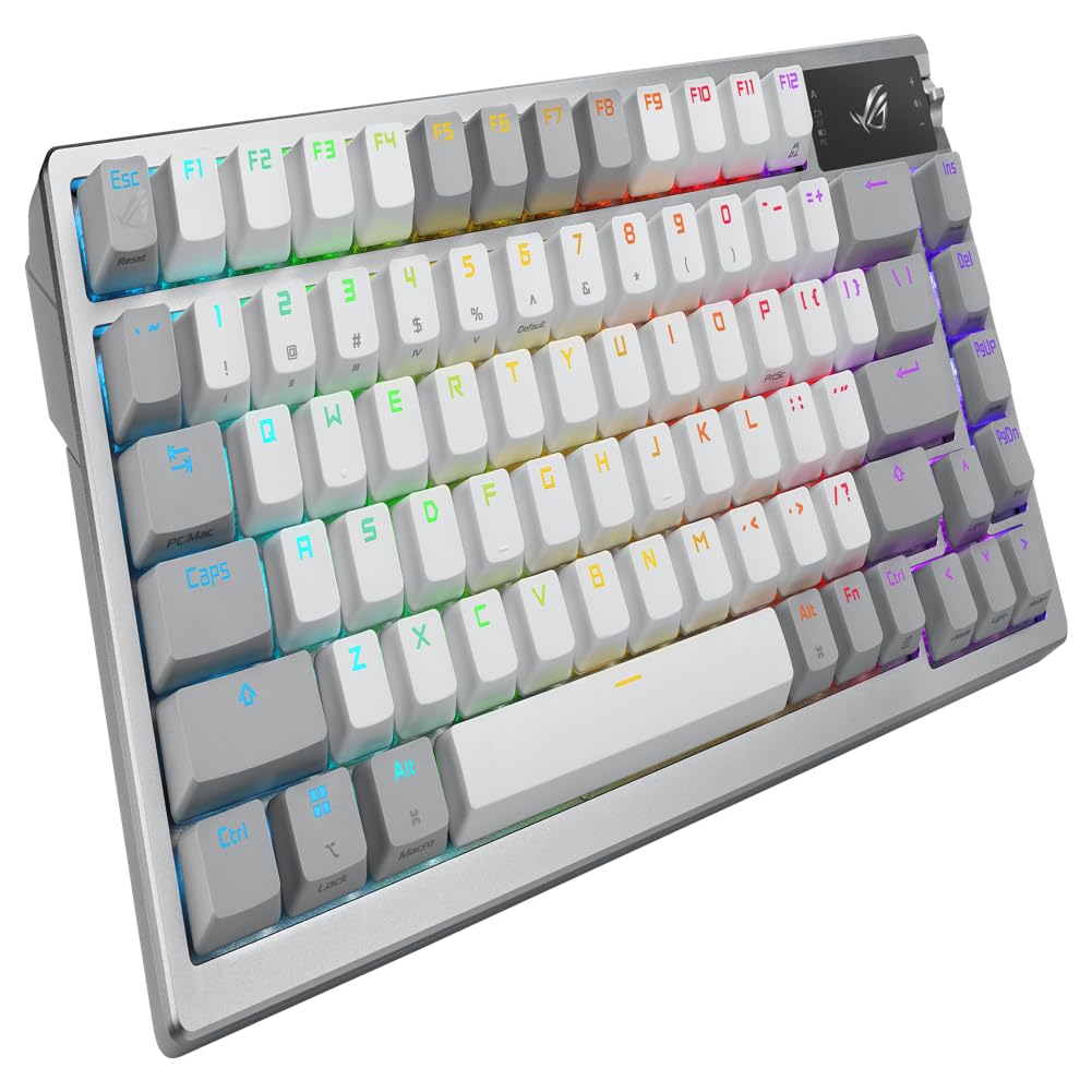 ASUS ROG Azoth Wireless Mechanical Gaming Keyboard – 75% TKL, Tri-Mode Connectivity, Hot Swappable Pre-lubed ROG NX Snow Linear Switches, PBT Keycaps, RGB, OLED Display, PC/Mac Support - White