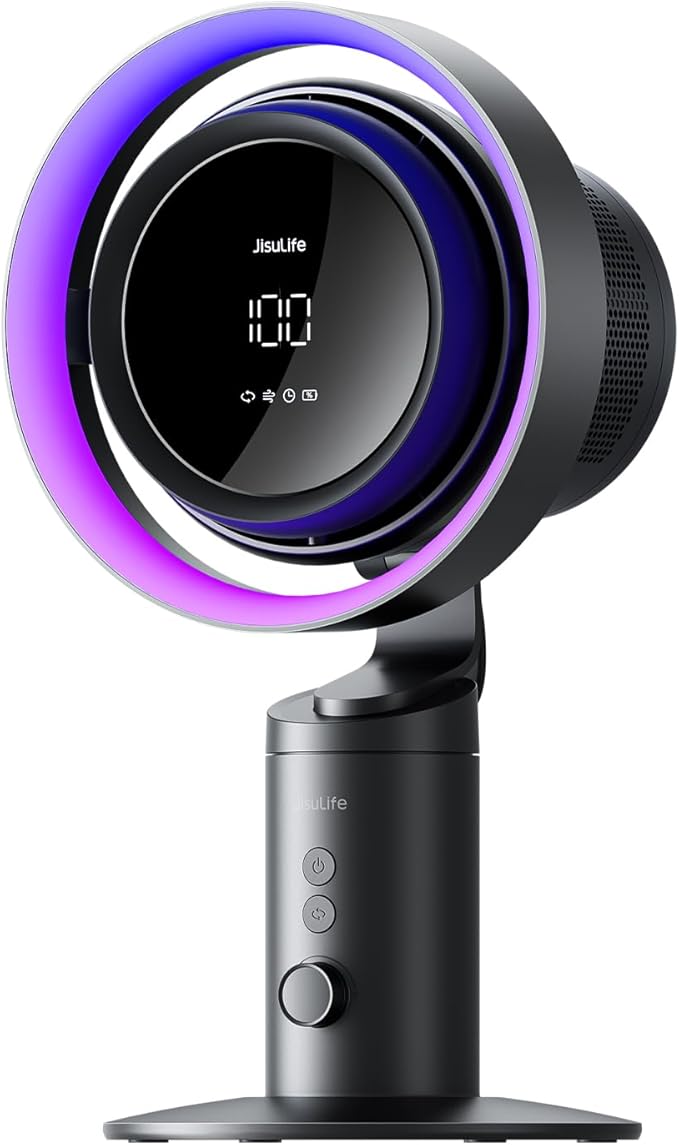 JISULIFE Table Fan Pro3, 3-IN-1 Turbo Oscillating Fan with RGB Light, 100-Speed Adjustable, 10000mAh Rechargeable Battery, Powerful Airflow for Desktop/Office/Bedroom, Gifts for Men/WoMen