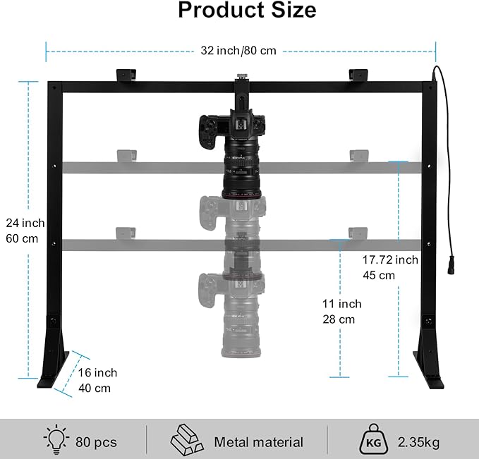 Overhead Camera Desk Mount Rig with 5600K Continuous LED Lighting - Top-Down Shooting Stand for Product Photography, Live Streaming - Universal Fit for DSLR, Mirrorless Cameras & Smartphones