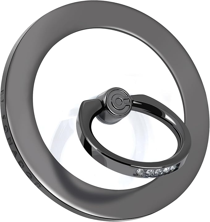 Magnetic Phone Grip for MagSafe, EI Sonador Magnet Phone Ring Holder, Removable, Compatible with iPhone 14 Plus 13 12 Pro Max Mini (Transparent Black Diamond)