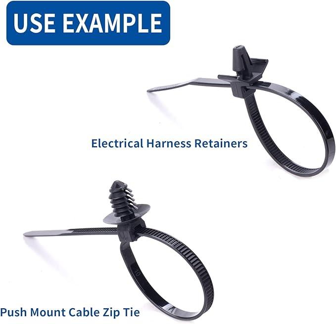 150pcs Push Mount Cable Zip Tie with Car Wire Loom Routing Clips for Cars Boat Trailer UTV Jeep Wrangler Engine Bay Self Locking Straps，Universal.