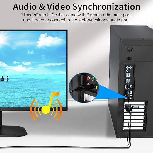 VGA (Sources) to HDMI(Display) Cable 60ft with Audio, VGA Male to HDMI Male Adapter Converter Cord Cable Compatible Well Witch Computer/Projector/Laptop to Monitor/TV/Desktop