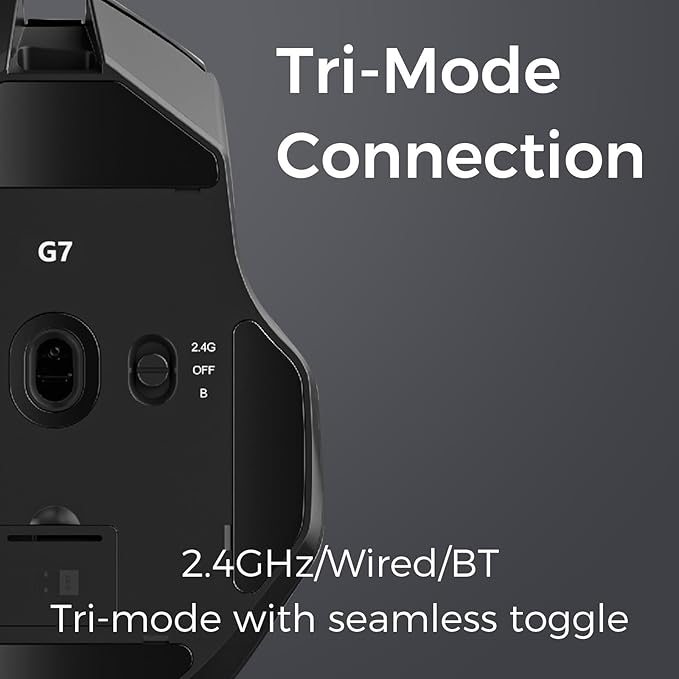 G7 Lightweight Ergonomic Wireless Mouse, PAW3311 12K DPI Sensor, Tri-Mode Connection, Wireless/Wired 1K Polling, 55g Weight, 800mAh Bettery (Black)