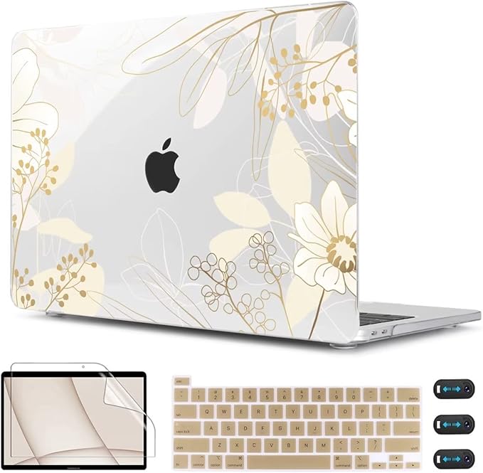 CISSOOK Compatible with M2 MacBook Pro 13 Inch Case 2025-2020 Release M1 M2 A2338 A2289 A2251, Plastic Hard Shell Case & Keyboard Cover for MacBook Pro 13 with Touch Bar, Golden Flowers