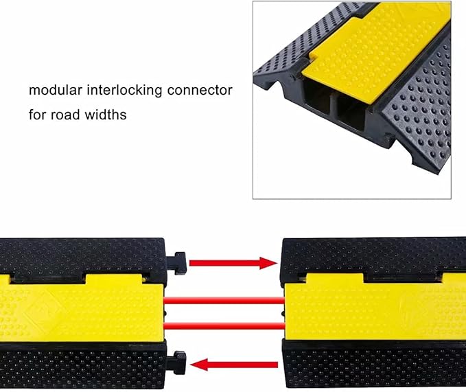 Rubber Cable Ramp Cord Cover Cable Protector Ramps Wire Hose Protective 2 Channel 22000Lbs Load Capacity Traffic Speed Bump for Asphalt Concrete Gravel Driveway Indoor Outdoor, 4 Pack