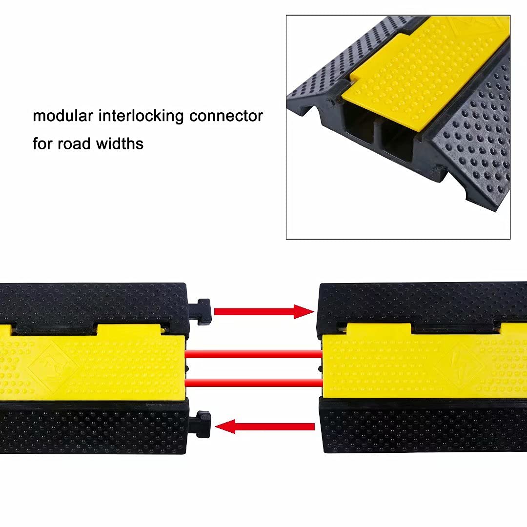 YONSHENG Rubber Cable Ramp Cord Cover Cable Protector Ramps Wire Hose Protective 2 Channel 22000Lbs Load Capacity Traffic Speed Bump for Asphalt Concrete Gravel Driveway Indoor Outdoor, 5 Pack