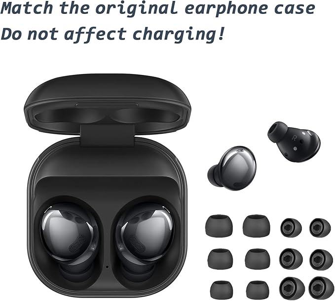 6 Pairs Replacement Eartips for Samsung Galaxy Buds Pro Headphones, Silicone Tips Earbuds Eartips Set, L/M/S Earplug Replacement Accessories (Black, Without Pen)