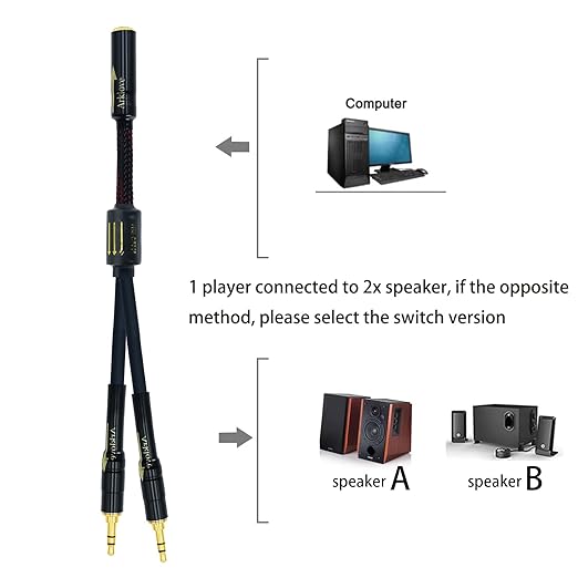Arklove 10ft Shielded 1/8" aux Input 3.5mm Female to 2X 3.5 Output Splitter Stereo Audio Video Cable Out 3.5 Male to Two 3.5 Male in Dual Speaker Cord 24k Gold Plated