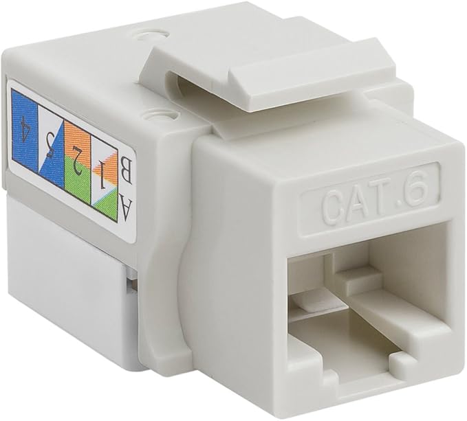 Cmple - RJ45 Keystone Jack 90 Degree Cat6 Keystone Jack Insert Punch Down RJ45 Connectors Female for Wall Plates, Patch Panels, Patch Cables, Ethernet Cables - White