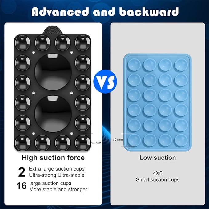 ZYCCER Double Sided Silicone Suction Phone Holder Mount,Compatible with iPhone and Android Cases Hands-Free Mirror Shower Phone Mount Strong Grip Holder (Black, Double Sided 2PCS)
