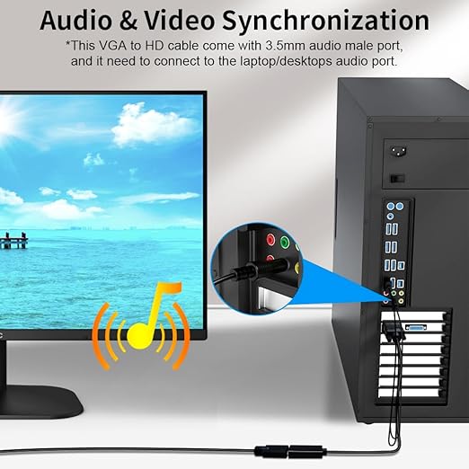 VGA (Sources) to HDMI(Display) Adapter, 1080P Converter with Audio+USB Power from VGA Computer/Laptop to HDMI TV/Monitor, Male to Female(1ft)