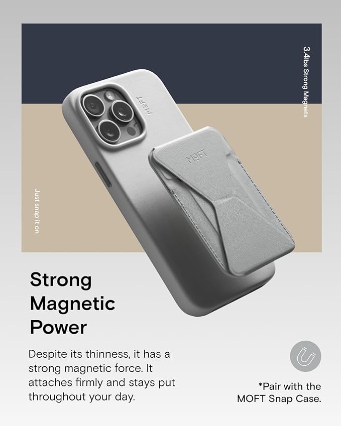 MOFT Magnetic Wallet Stand Compatible with iPhone 16/15/14/13/12 Series, Angle Adjustment & Magsafe Compatible MOVAS Phone Stand, Cement