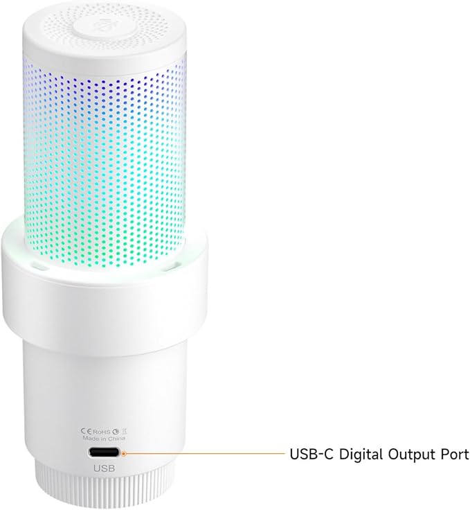COMICA EJoy Uni A USB Microphone for Computer and Smartphone,RGB Cardioid Condenser Gaming Mic for Podcasting,Streaming,Recording,Music Creation,with Boom Arm Stand-White