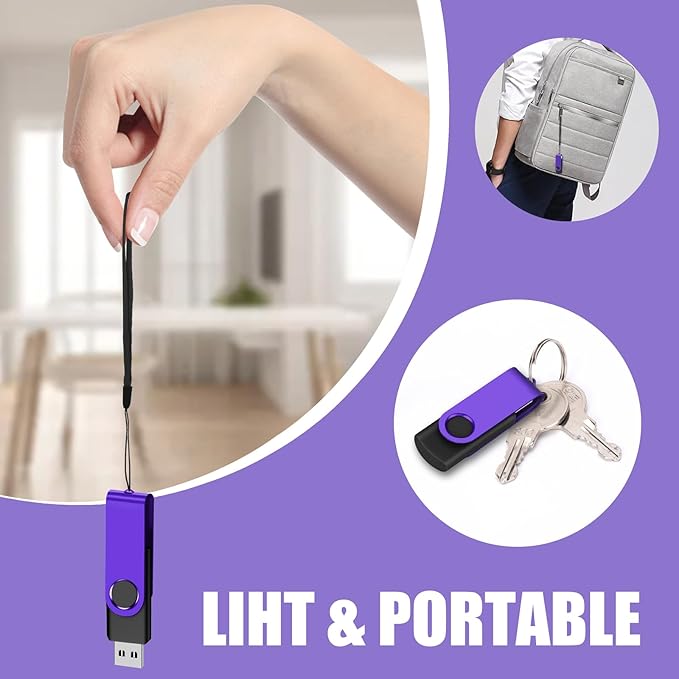 EASTBULL Flash Drive Bulk 8GB USB 20 Pack with Lanyards USB 2.0 Thumb Drive Bulk Memory Stick Swivel Pen Drive for Storage and Backup 8 GB 20 Pack, Purple