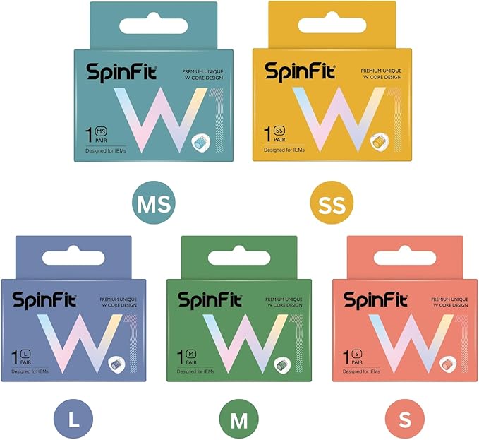 SpinFit W1 for IEM - M - Patented Medical-Grade Silicone Ear Tips, Double W-Shaped Tube Core, More Stability