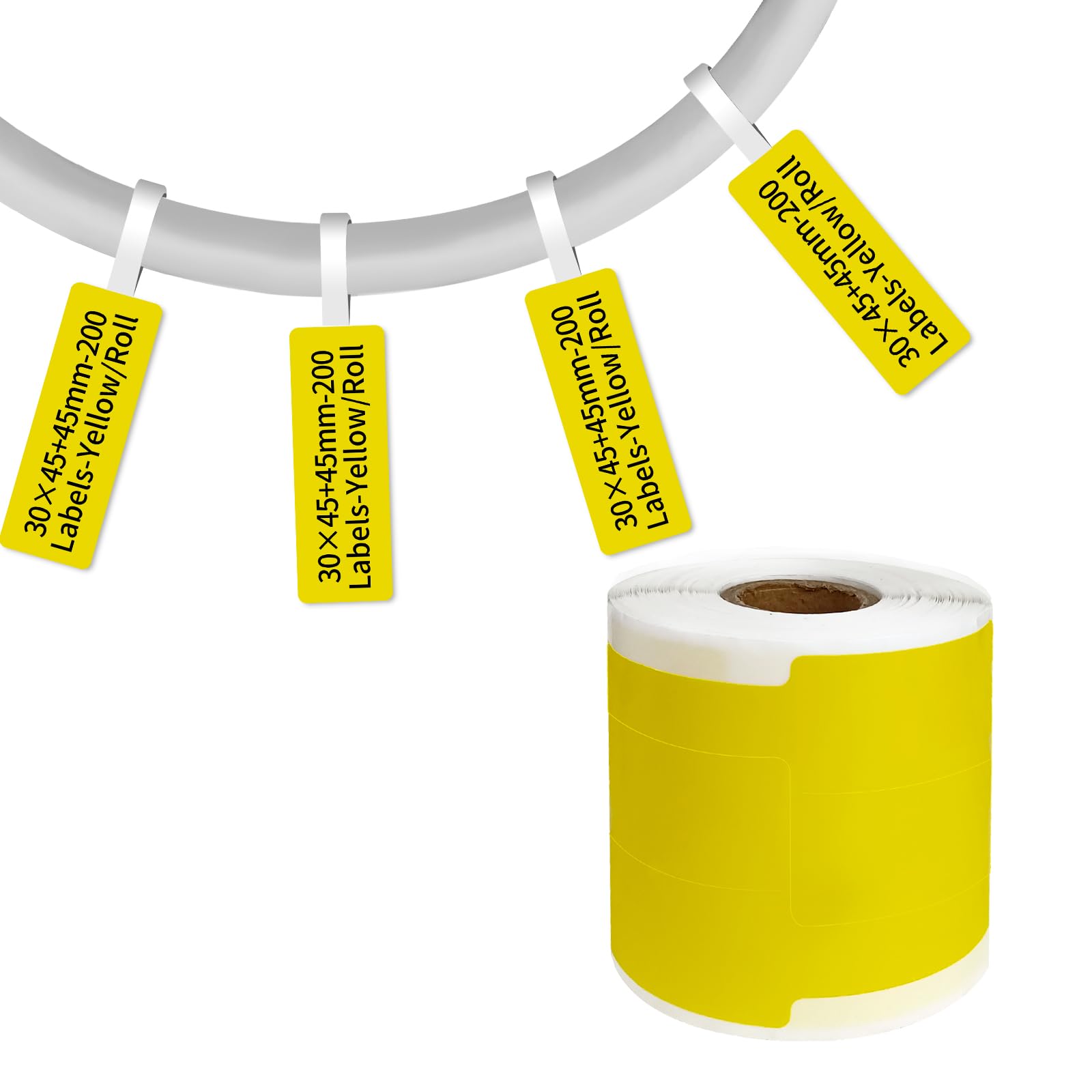 200 Pcs Cable Labels - Waterproof Wire Cord Label, Tear Resistant Wire Labels, Self Adhesive Cord Organizing Label, for Cable Management, Compatible with PUQU AQ20 Label Makers(Yellow) 30x90mm