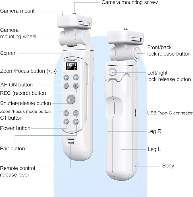 AODELAN for Sony Camera Tripod with Rechargeable Wireless Shutter Release,Shooting Grip Remote Control Handle for ZV-E10,ZV-1F,ZV-1,A7C,A7III,A7R IV,A6100,A6400,A6700,FX30,A9 II,DSC-RX0 II(White)