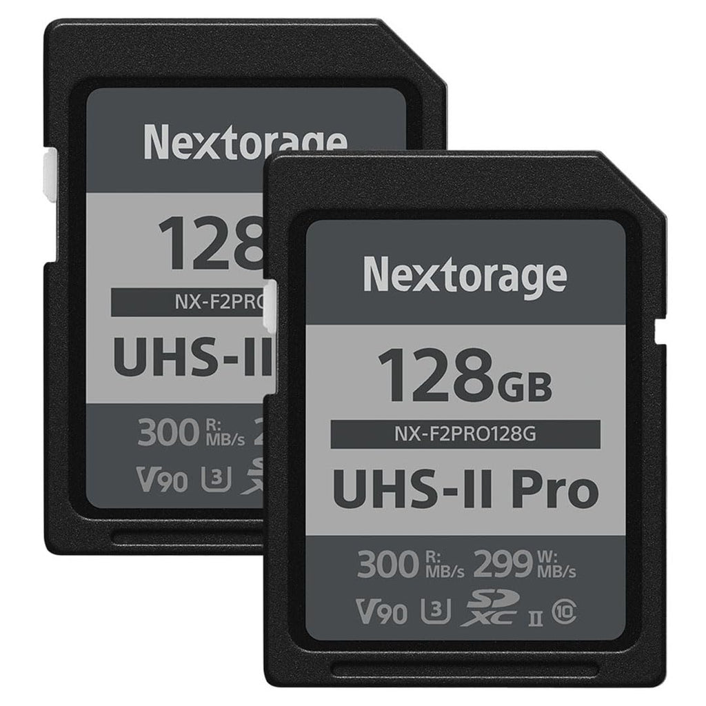 Nextorage Japan 128GB 2Pack SDCard UHS-II Memory Card V90 Canon, Sony, Nikon, Fujifilm, Panasonic Camera 8K 4K High-Speed Continuous Shooting pSLC Max Read 300MB/s Max Write 299MB/s NX-F2PRO128G