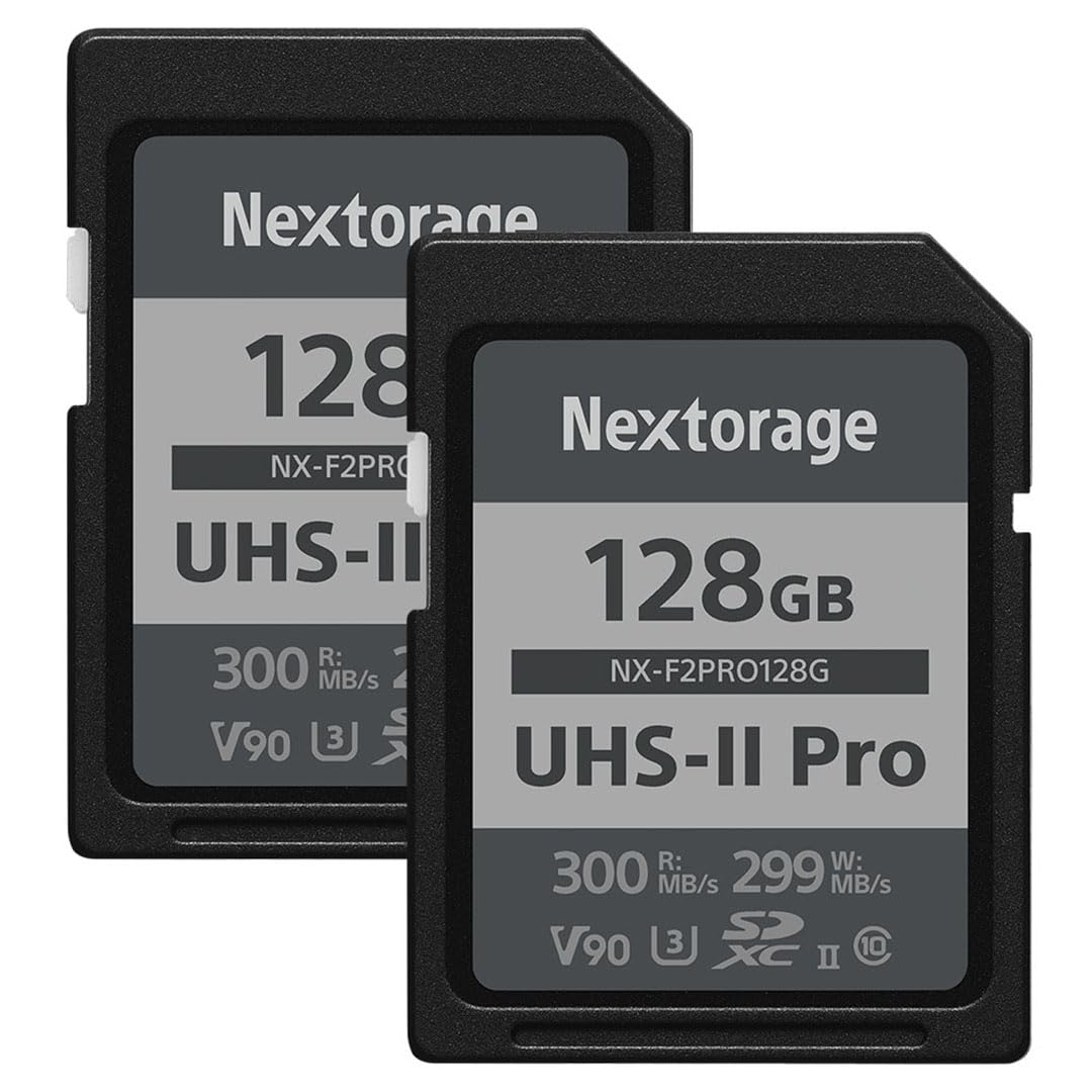 Nextorage Japan 128GB 2Pack SDCard UHS-II Memory Card V90 Canon, Sony, Nikon, Fujifilm, Panasonic Camera 8K 4K High-Speed Continuous Shooting pSLC Max Read 300MB/s Max Write 299MB/s NX-F2PRO128G