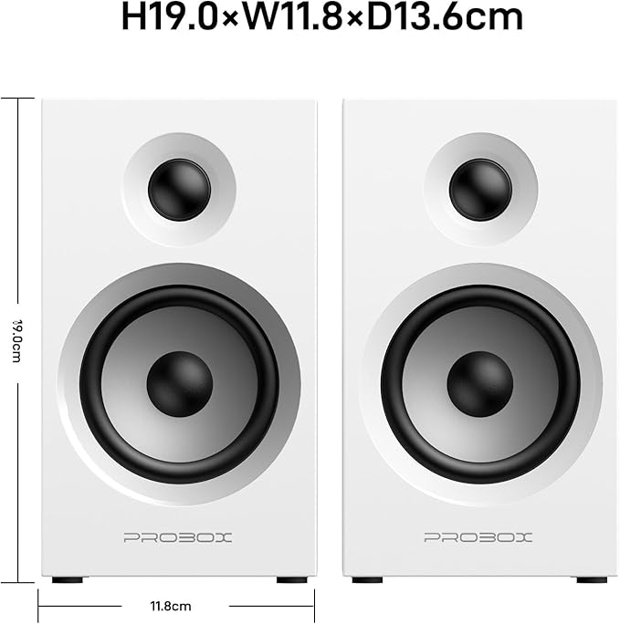 BT16 Active Bookshelf Speakers 3.5" Woofer with 1" Tweeter, 60W RMS-Bluetooth 5.3, Built-in 24bit DAC USB Dynamic 3D 2.0 Surround Sound, Computer Gaming PC Speakers - White