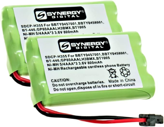 Synergy Digital Cordless Phone Batteries, Compatible with Uniden BT-909 Cordless Phone, (Ni-MH, 3.6V, 800 mAh), Replacement for Uniden BT-461 Battery, Combo-Pack Includes: 2 x SDCP-H355 Batteries