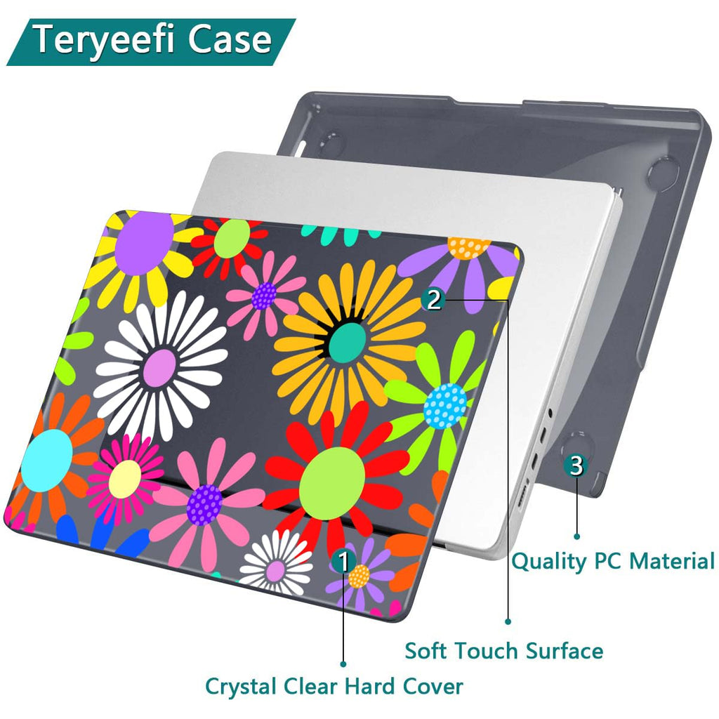 Teryeefi Case for MacBook Pro 14 inch M5 M4/M3/M2/M1 2025 2024 2023 2021 Release Model A3112 A3401 A3185 A2918 A2992 A2779 A2442, Hard Shell Cover + Keyboard Cover, Colorful Abstract Flowers A001