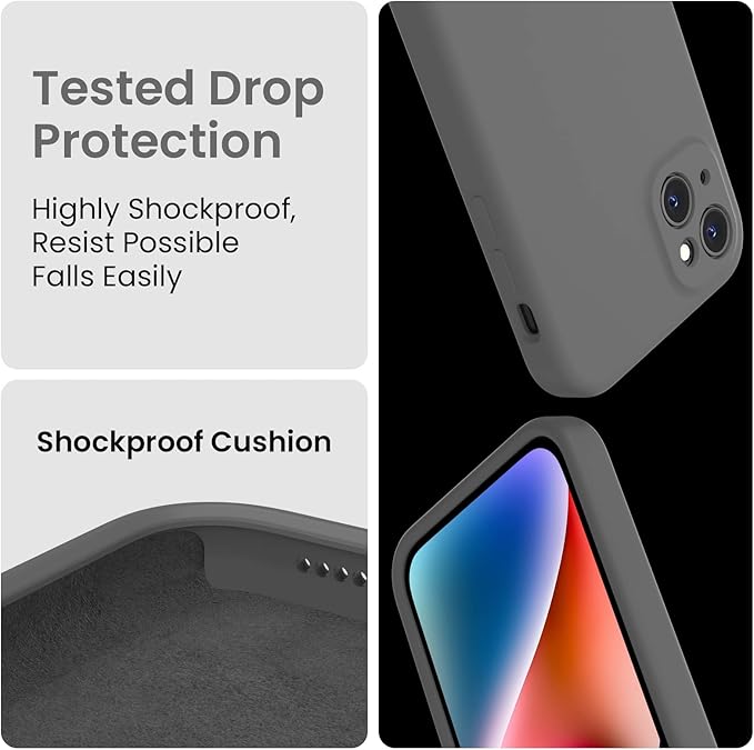 FireNova Designed for iPhone 13 Case, Silicone Upgraded [Camera Protection] Phone Case with [2 Screen Protectors], Soft Anti-Scratch Microfiber Lining Inside, 6.1 inch, Space Gray