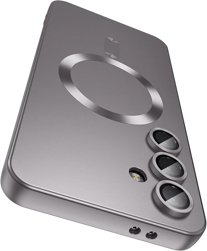 Magnetic for Samsung Galaxy S25 Plus Case [Compatible with MagSafe][Built-in Camera Lens Protector] Slim Soft Silicone Bumper Shockproof Metallic Luster Phone Case (Gray)